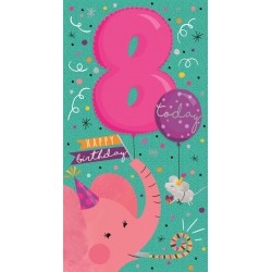 8 Today Happy Birthday Balloons & Elephant Fun Silver Foil Greeting Card by Kingfisher
