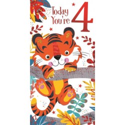 Today You're 4 Happy Birthday Cute Baby Tiger Red Foil Greeting Card by Kingfisher