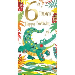 6 Today! Happy Birthday Crocodile Rainforest Gold Foil Greeting Card by Kingfisher