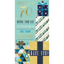 Today You're 70 Hoping Your Day Is Filled With All Your Favourite Things! Have Fun! Luxury Presents Gold Foil 70th Greeting Card by Kingfisher