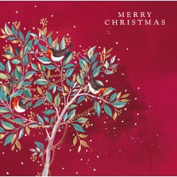 Robins Decorating Tree - Pack of 6 Festive Art Foiled Xmas Charity Christmas Cards