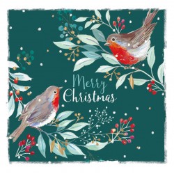 Robin Couple Winter Friends - Pack of 6 Festive Art Foiled Xmas Charity Christmas Cards