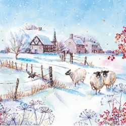 Sheep On Wintery Lane in Countryside - Pack of 6 Festive Art Xmas Charity Christmas Cards