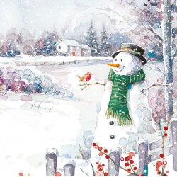 Snowman with Robin Friend Countryside Scene - Pack of 6 Festive Art Xmas Charity Christmas & New Year Cards