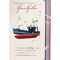 Happy Birthday To A Wonderful Grandfather Greeting Card - Fishing Boat Ship and Seagulls