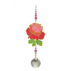 Rose - Romance, Beauty, Courage Crystal Ball Pendant Sun-catcher  - Rainbow Hanging Ornament With Gold & Coloured Glass Details