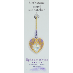LIGHT AMETHYST February Birthstone Gold Angel Wing Heart Sun-catcher Hanging Crystal Gift