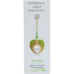 PERIDOT August Birthstone Gold Angel Wing Heart Sun-catcher Hanging Crystal Gift