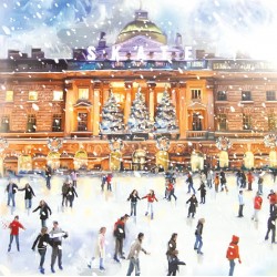 Ice Skating At Somerset House Art Charity Christmas & New Year Cards 6 Pack Eco