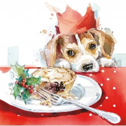 Leave Some Pie For Me Puppy Dog Art Charity Christmas & New Year Cards 6 Pack Eco