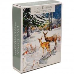 Snowy Traditional Scenes Ling Design Box of 24 Assorted Christmas Cards - 3 Each of 8 Designs