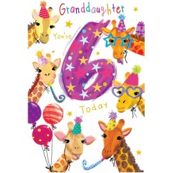Granddaughter 6th Birthday Card Age 6 Giraffes 9'' x 6'' Lovely Verse