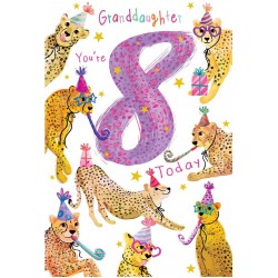 Granddaughter 8th Birthday Card Age 8 Cheetahs Leopards with Lovely Verse Insert