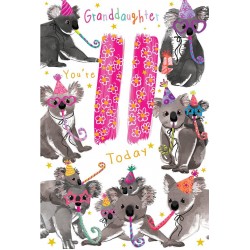 Granddaughter 11th Birthday Card Age 11 Koala Party Printed Insert Lovely Verse