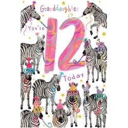 Granddaughter 12th Birthday Card Age 12 Zebras Party Fun Lovely Verse Insert