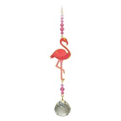 Flamingo Rose Red Crystal Ball Pendant Sun-catcher Mobile With Gold & Coloured Glass Detail by Wild Things Gifts