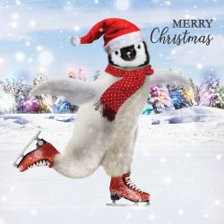 Cute Skating Penguin in Santa Hat Xmas Charity Christmas Cards 5 Pack