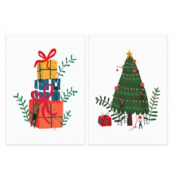 Contemporary Xmas Tree & Presents Stack - 20 Premium Christmas Cards in 2 Designs