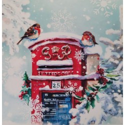 Robins on Red Letter Box Snow Single Charity Christmas and New Year Greeting Card