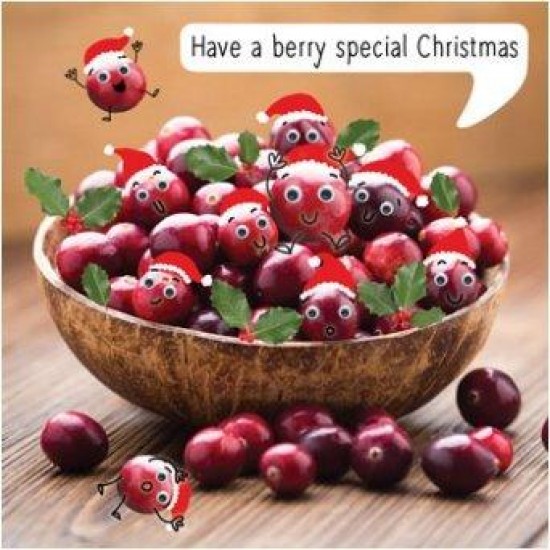 Festive Berries in a Bowl Fun Goggly Eyes Merry Christmas & New Year Greeting Card