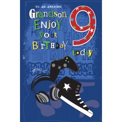 To an Awesome Grandson 9 Today Music and Video Game Special Happy 9th Birthday Greeting Card