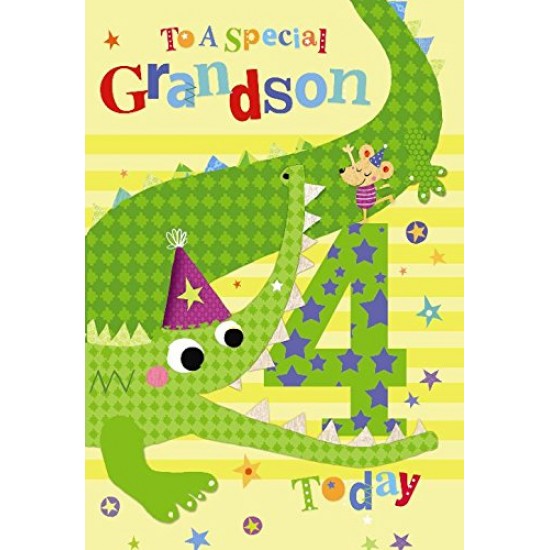 4th Birthday To A Special Grandson 4 Today Crocodile & Mouse Design Happy Birthday Card