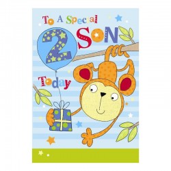 2nd Birthday To A Special Son 2 Today Monkey & Presents Design Happy Birthday Card