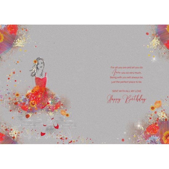 Gorgeous Girlfriend on Your Birthday Card - Gorgeous Grace Range Red Dress Glitter & Foil Finish Card by Cherry Orchard
