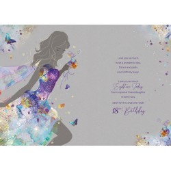 Lovely Beautiful Granddaughter on Your 18th Birthday Card - Gorgeous Grace Range Blue & Purple Dress Glitter & Foil Finish Card by Cherry Orchard
