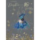Amazing Daughter on Your 16th Birthday Card - Gorgeous Grace Range Blue Dress Glitter & Foil Finish Card by Cherry Orchard