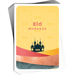 Mosque Silhouette - Happy Eid Mubarak, Eid al-Adha & Eid al-Fitr End of Ramadan Islamic Religious Celebration - Pack of 6 Premium Greeting Cards