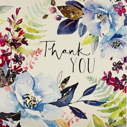 Watercolour Peonies & Ferns Art - Thank You Notecards Luxury Foil Finish Pack of 5 Cards and Envelopes