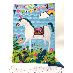 Happy Birthday Horse - Fun Colourful Neon Children's Blank Greeting Card - Emboss & Foil - Hoopla by Paper Salad (HL1931)