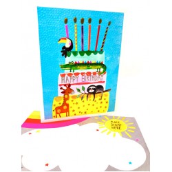 Animal Cake Happy Birthday - Toucan, Giraffe, Sloth, Crocodile Blank Greeting Card - Emboss & Foil - Jamboree by Paper Salad (JA1887)