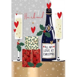 Husband All My Love at Christmas Champagne Luxury Handmade 3D Greeting Card By Talking Pictures