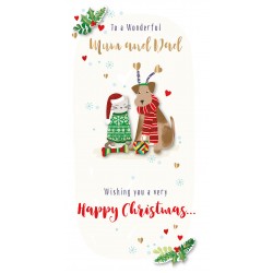 Wonderful Mum & Dad Happy Christmas New Year Cat Dog Luxury Handmade 3D Greeting Card By Talking Pictures