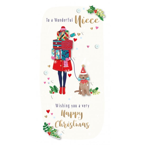 Wonderful Niece Happy Christmas Gifts Dog Luxury Handmade 3D Greeting Card By Talking Pictures