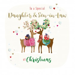 Daughter & Son-in-Law at Christmas Reindeer Luxury Handmade 3D Greeting Card By Talking Pictures