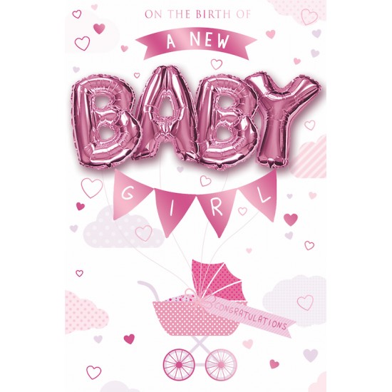 A New Baby Girl - Single Large Card with 4 x 30cm foil balloons by Balloon Boutique