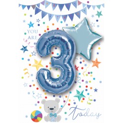 Happy Birthday Boy 3 Today - Single Card with 2 x 30cm foil balloons by Balloon Boutique