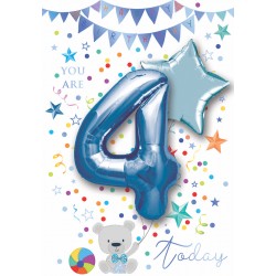 Happy Birthday Boy 4 Today - Single Card with 2 x 30cm foil balloons by Balloon Boutique
