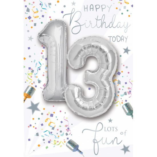 Happy Birthday 13 Today - Single Card with 2 x 30cm foil balloons by Balloon Boutique