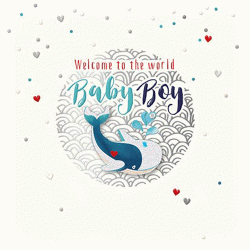 Baby Boy Welcome to the World Whale Luxury Handmade Card by Talking Pictures