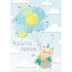 Baby Boy Teddy Bear with Blue Balloons Luxury Handmade Card by Talking Pictures