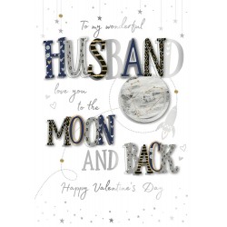 To My Wonderful Husband Love You to the Moon and Back Happy Valentines Day 2024 Luxury Talking Pictures Handmade Card