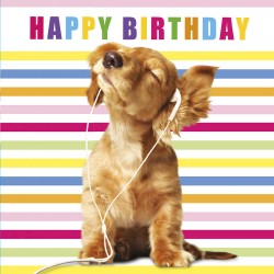 Puppy Dog with Earphones Happy Birthday Lenticular 3D/Holographic Greeting Card Tracks Publishing