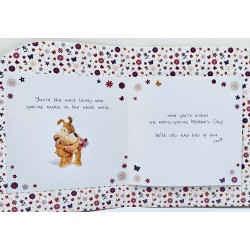 For A Lovely Nana Mothers Day Greeting Card Boofle Dog Holding Flowers with Glitter Finish By UKG