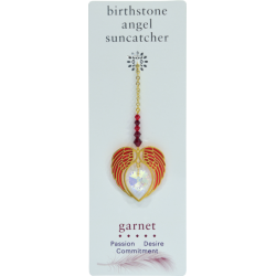 GARNET January Birthstone Gold Angel Wing Heart Sun-catcher Hanging Crystal Gift