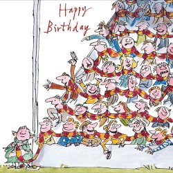 Knitting Scarf at football Grandstand Happy Birthday Quentin Blake Happy Greeting Card by Woodmansterne 