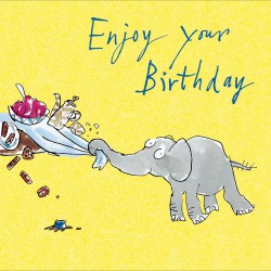 Enjoy Your Birthday Clumsy Naughty Elephant Quentin Blake Fun Greeting Card by Woodmansterne 